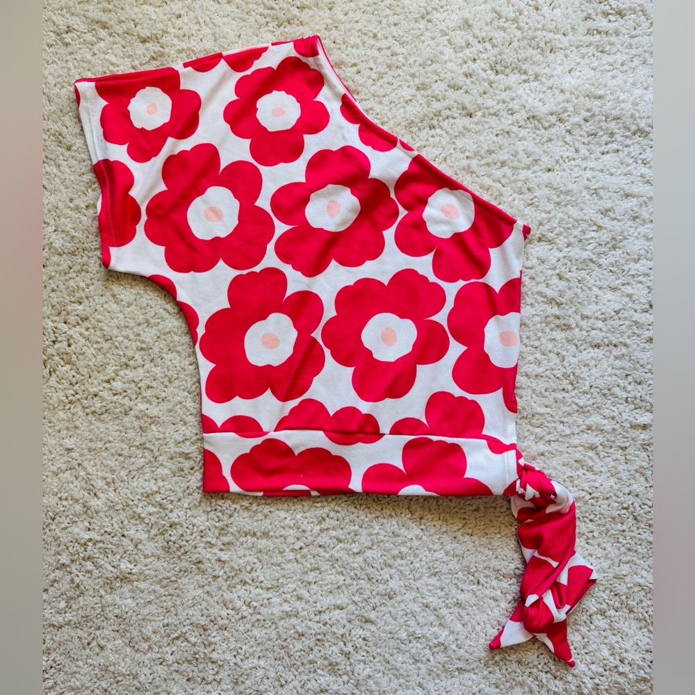 NEW BiBi Pink Floral One-Shoulder Top size small